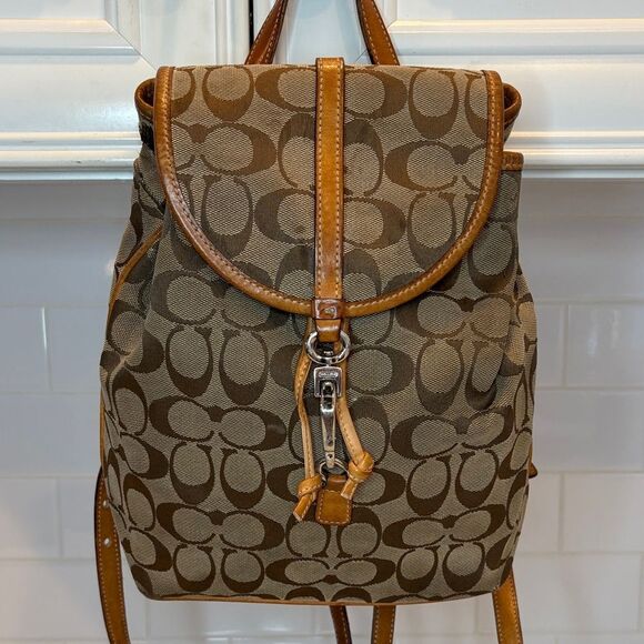 Coach Backpack Purse Handbag Vintage Y2K Jacquard Signature Logo Drawstring HTF - Picture 2 of 16